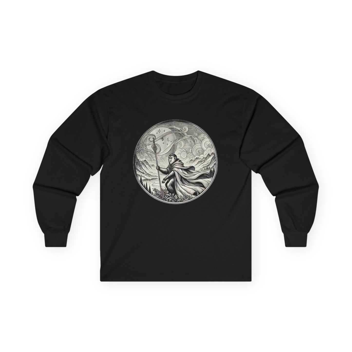 Long Sleeve Tee - Monkey Mage on a Hill Design