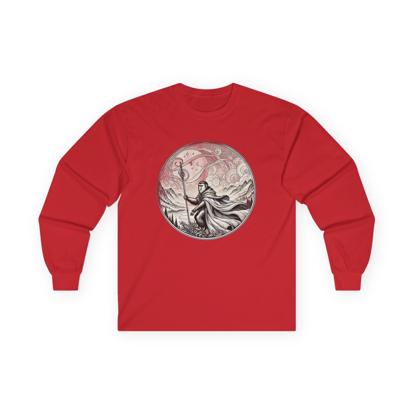 Long Sleeve Tee - Monkey Mage on a Hill Design