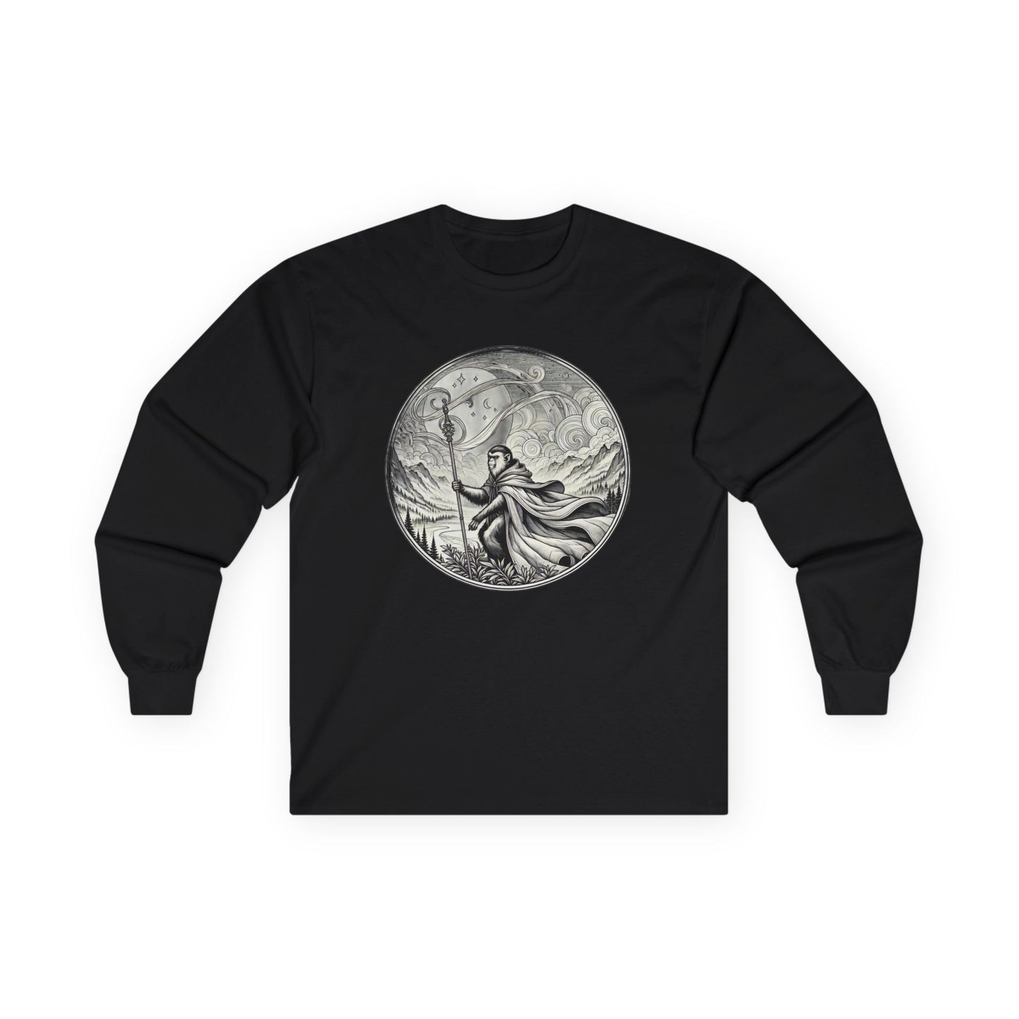 Long Sleeve Tee - Monkey Mage on a Hill Design