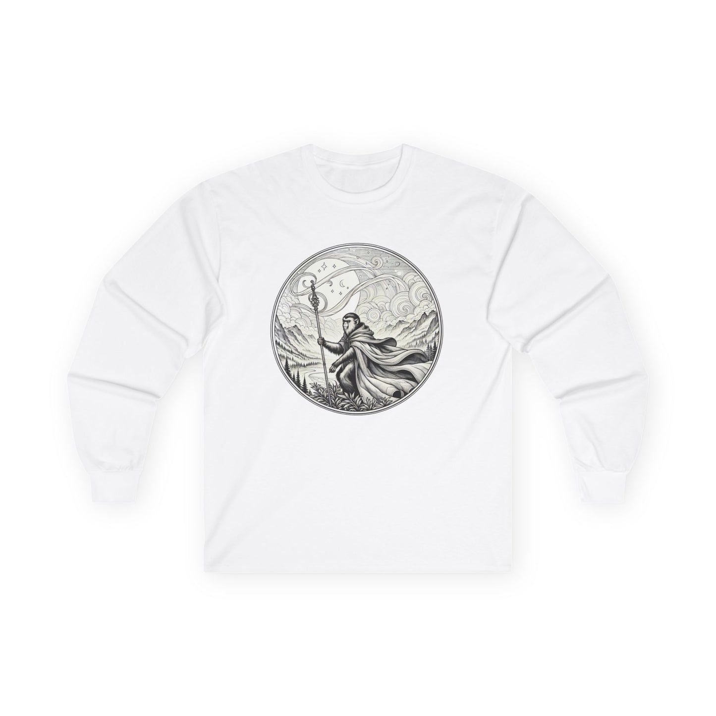 Long Sleeve Tee - Monkey Mage on a Hill Design